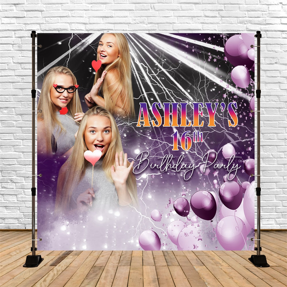 Custom Birthday Backdrop Stilvolle Ballons Lila Sweet 16 Backdrop BRP5-79