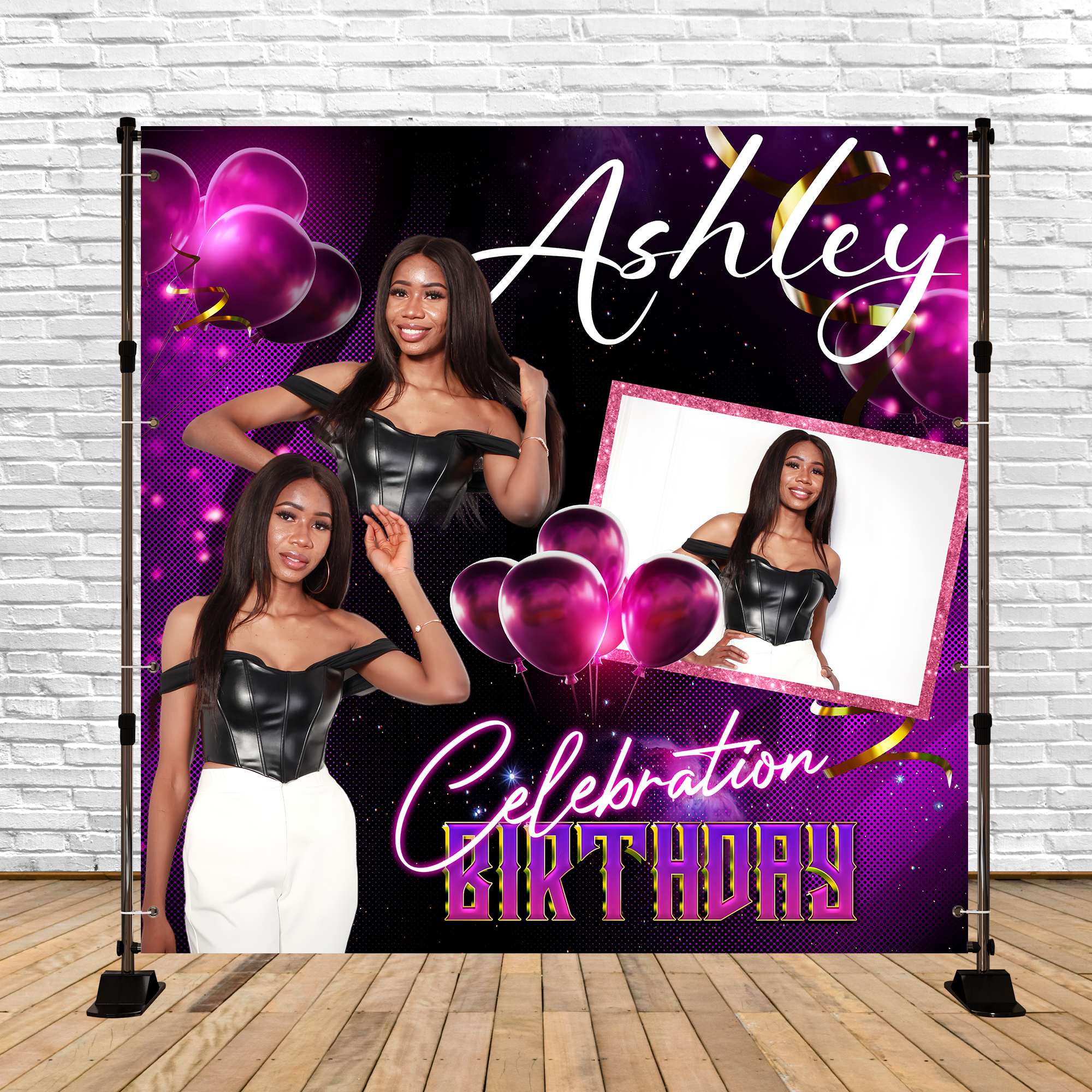 Custom Birthday Backdrops Glam Lila Ballon Sparkle Backdrop BRP5-94