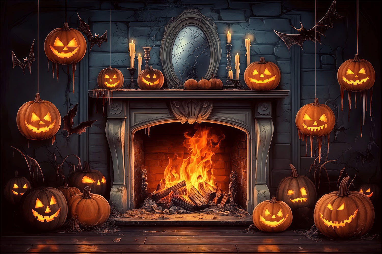 Halloween Wandhintergrund Hängende Horror Kürbisse Hintergrund BRP57-112