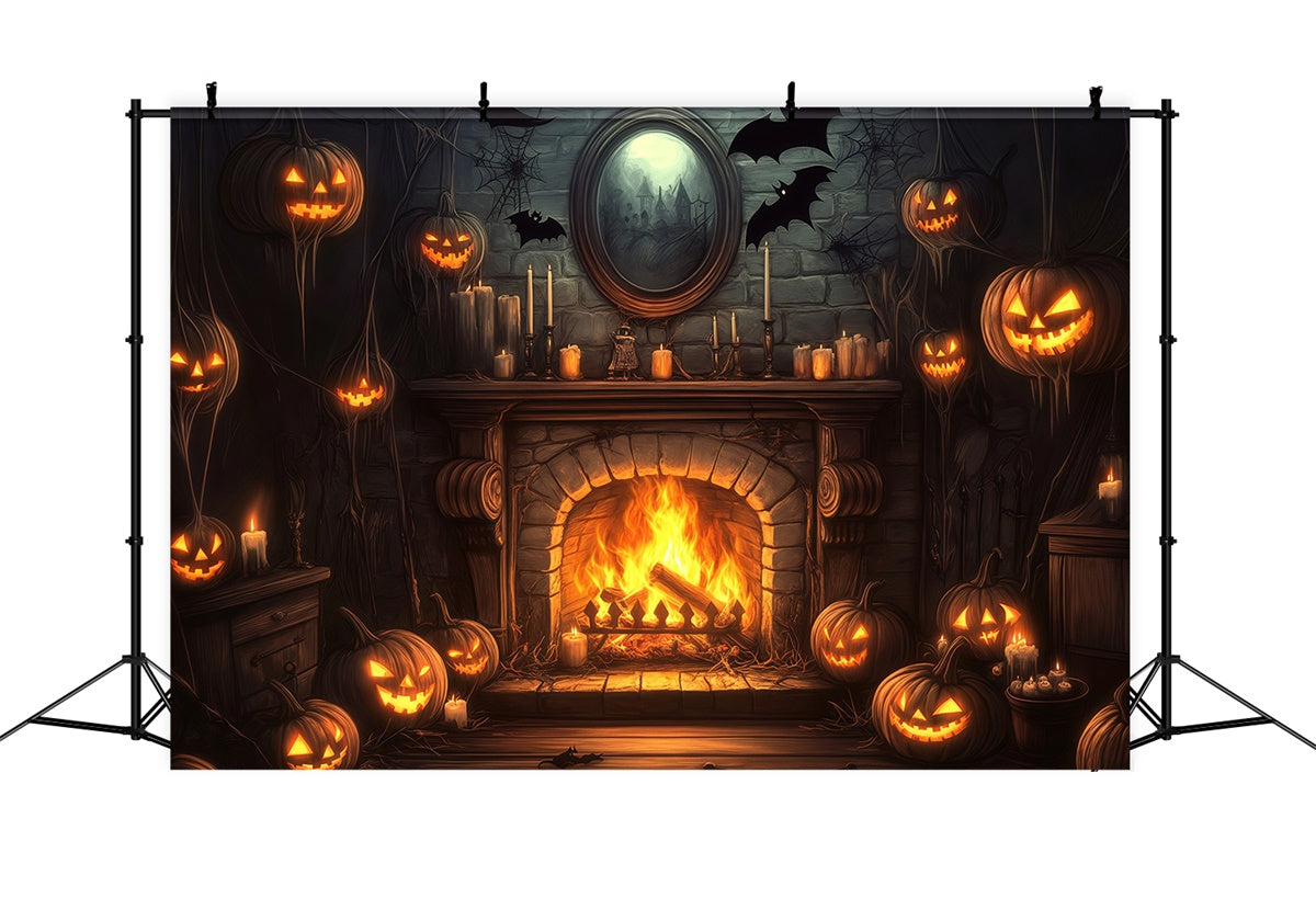 Halloween Fotokulisse Kürbis Kamin Fledermaus Kulisse BRP57-113