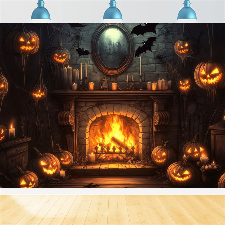 Halloween Fotokulisse Kürbis Kamin Fledermaus Kulisse BRP57-113