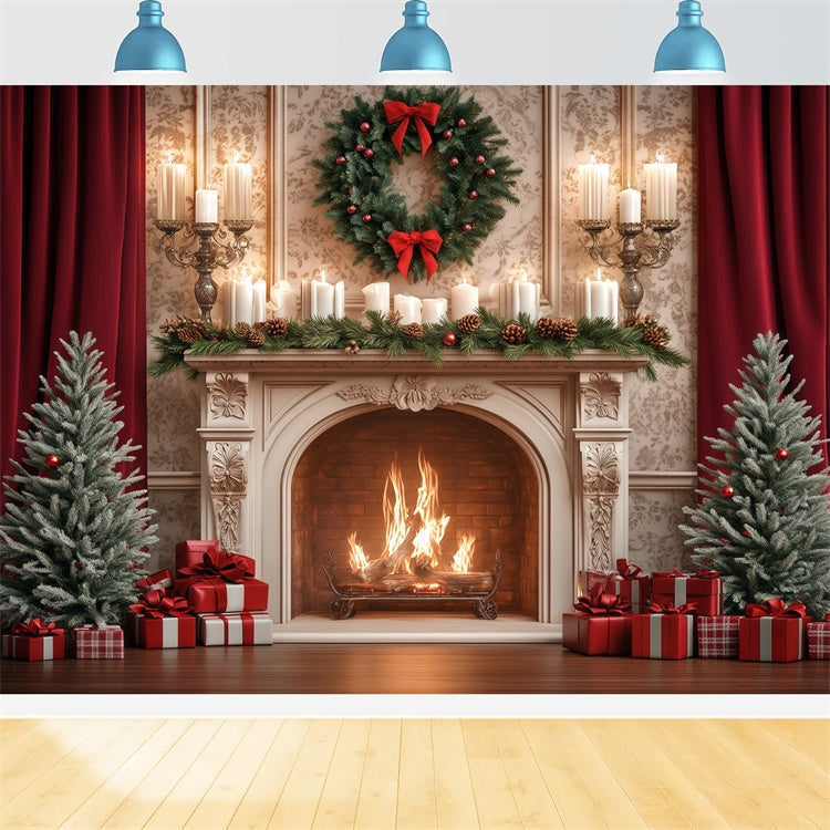 Weihnachten Kamin Backdrop Kiefer Kerze Celebration Backdrop BRP57-129