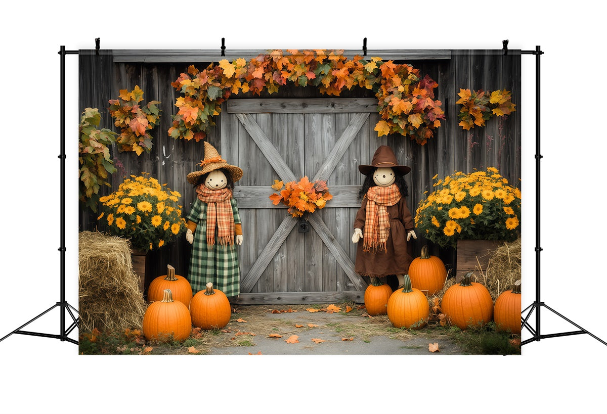 Scheune Backdrops Kürbisfeld Vogelscheuche Herbst Fotohintergrund BRP57-180