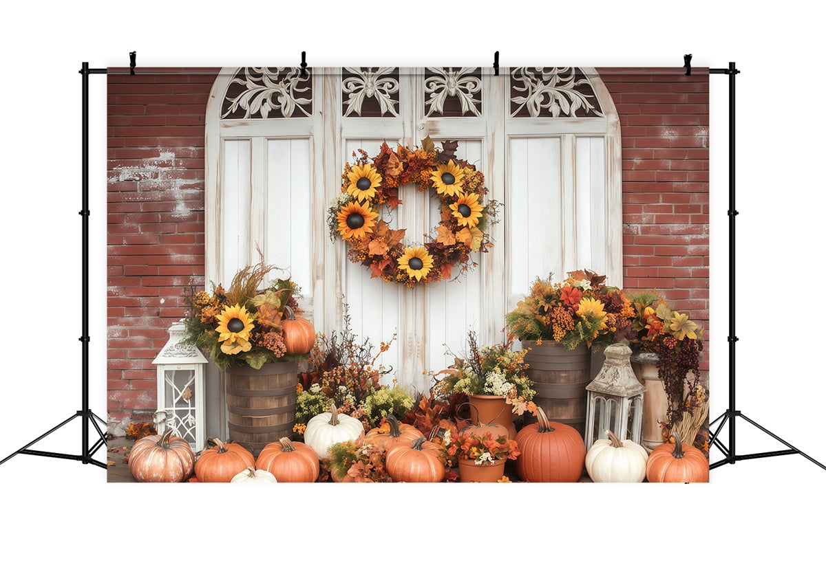 Herbst Fotokulisse Sonnenblumenkranz Veranda Fotohintergrund BRP57-188