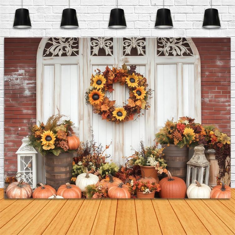 Herbst Fotokulisse Sonnenblumenkranz Veranda Fotohintergrund BRP57-188