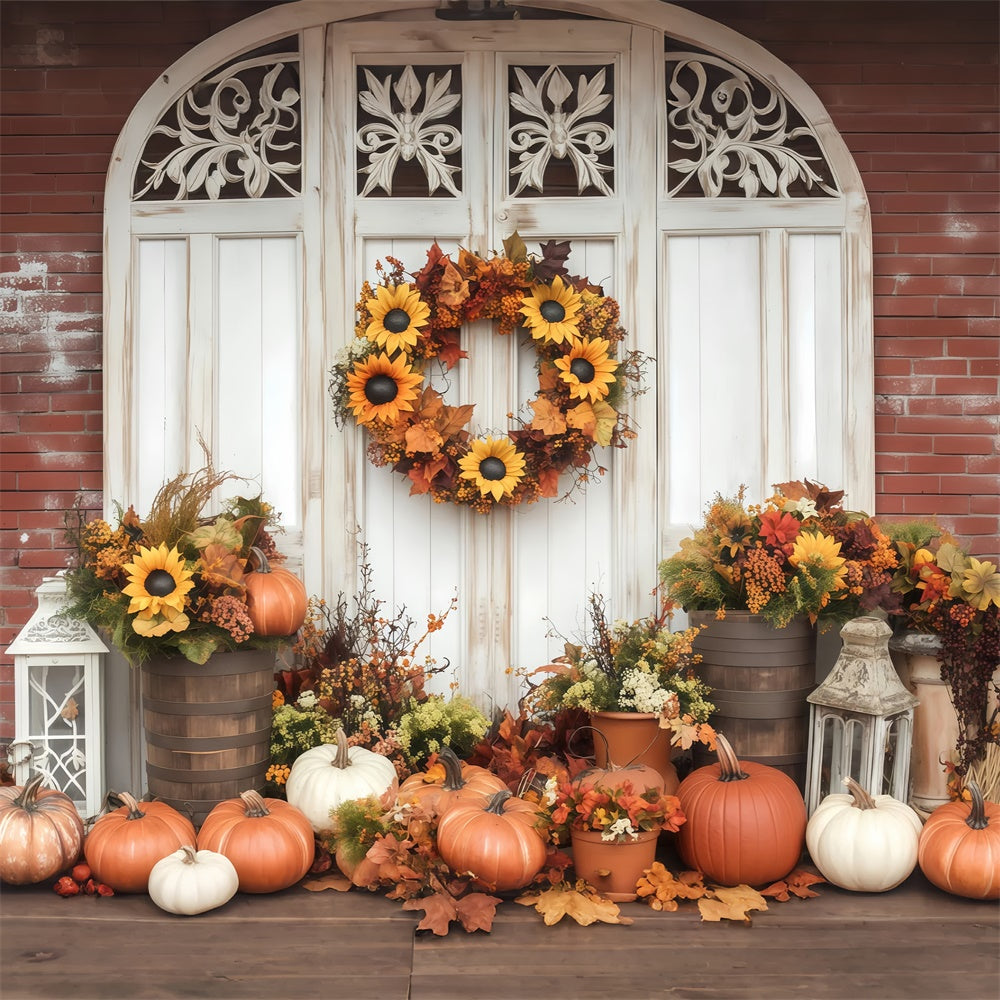 Herbst Fotokulisse Sonnenblumenkranz Veranda Fotohintergrund BRP57-188