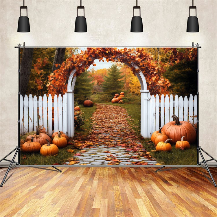 Herbstblätter Backdrop Kürbis Bogen Pfad Fotohintergrund BRP57-202