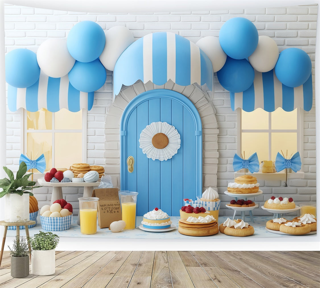 Childrens Backdrops Süße Leckereien Blau Shop Hintergrund BRP57-241