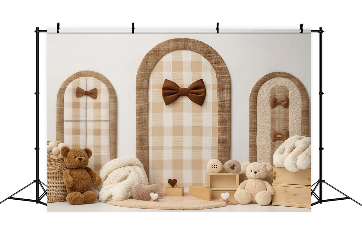 Neugeborenen-Fotohintergrund Gemütlich kariert Schleife Teddy Hintergrund BRP57-242