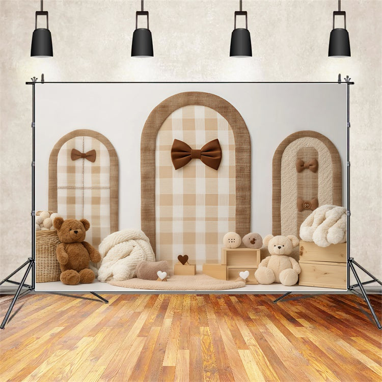 Neugeborenen-Fotohintergrund Gemütlich kariert Schleife Teddy Hintergrund BRP57-242