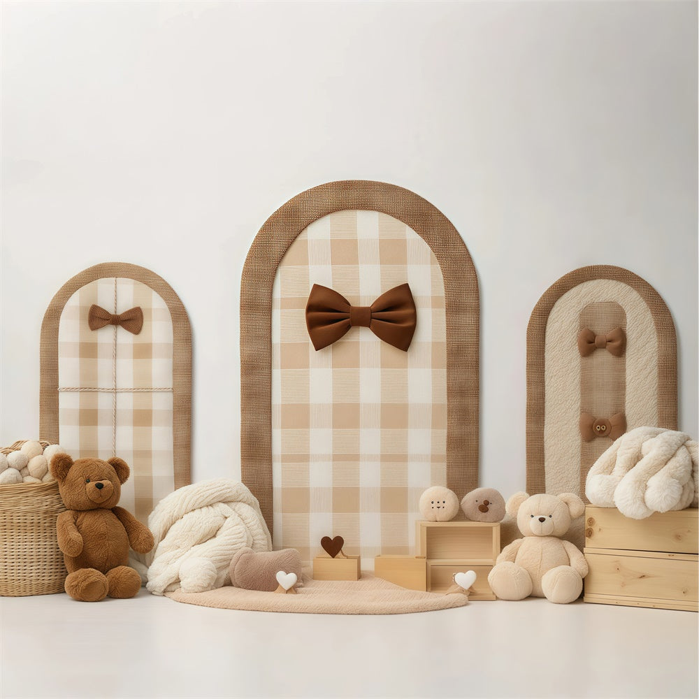 Neugeborenen-Fotohintergrund Gemütlich kariert Schleife Teddy Hintergrund BRP57-242
