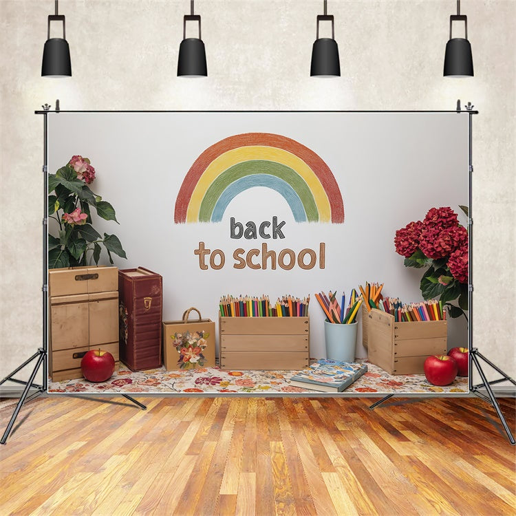 Schule Fotokulisse Rustikal Regenbogen Willkommen Kulisse BRP57-29