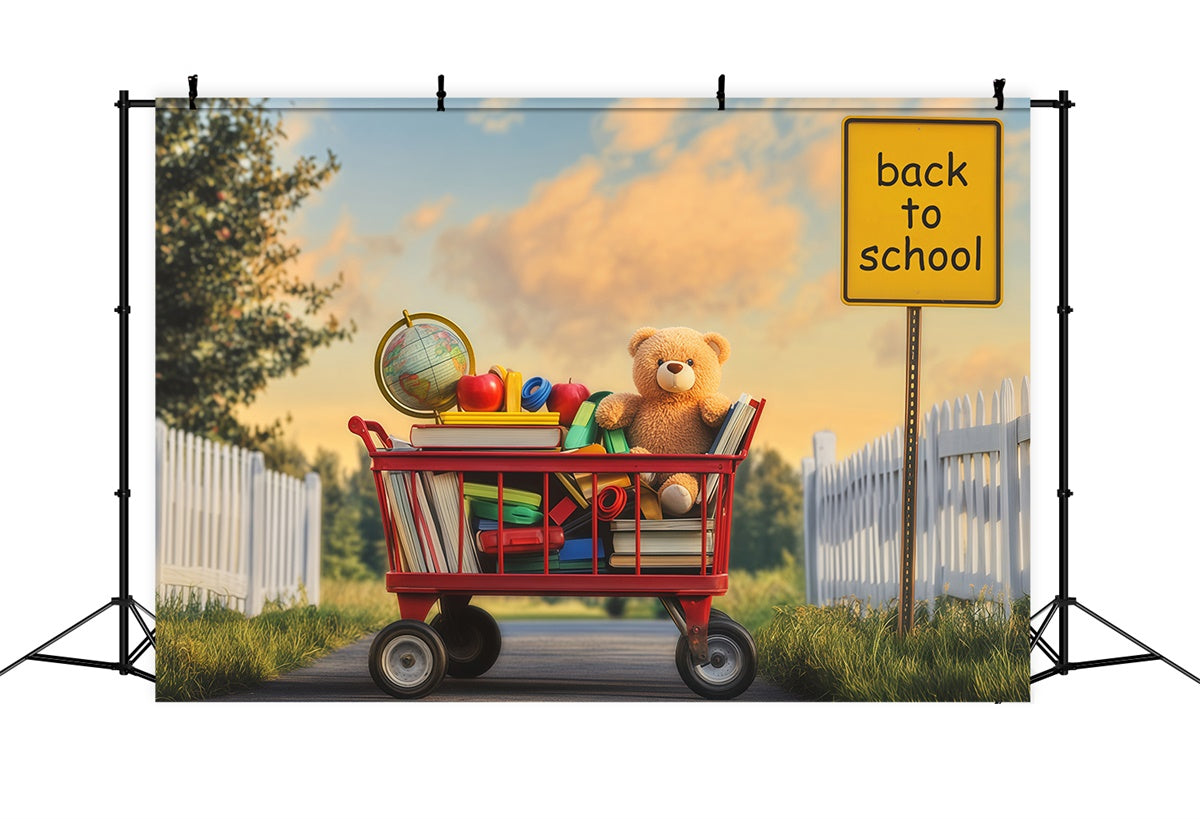 Back To School Fotohintergrund Bücher Bär Sonnenuntergang Backdrop BRP57-35