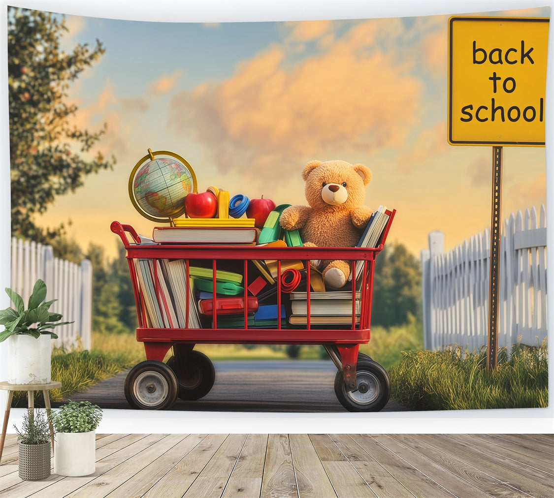 Back To School Fotohintergrund Bücher Bär Sonnenuntergang Backdrop BRP57-35
