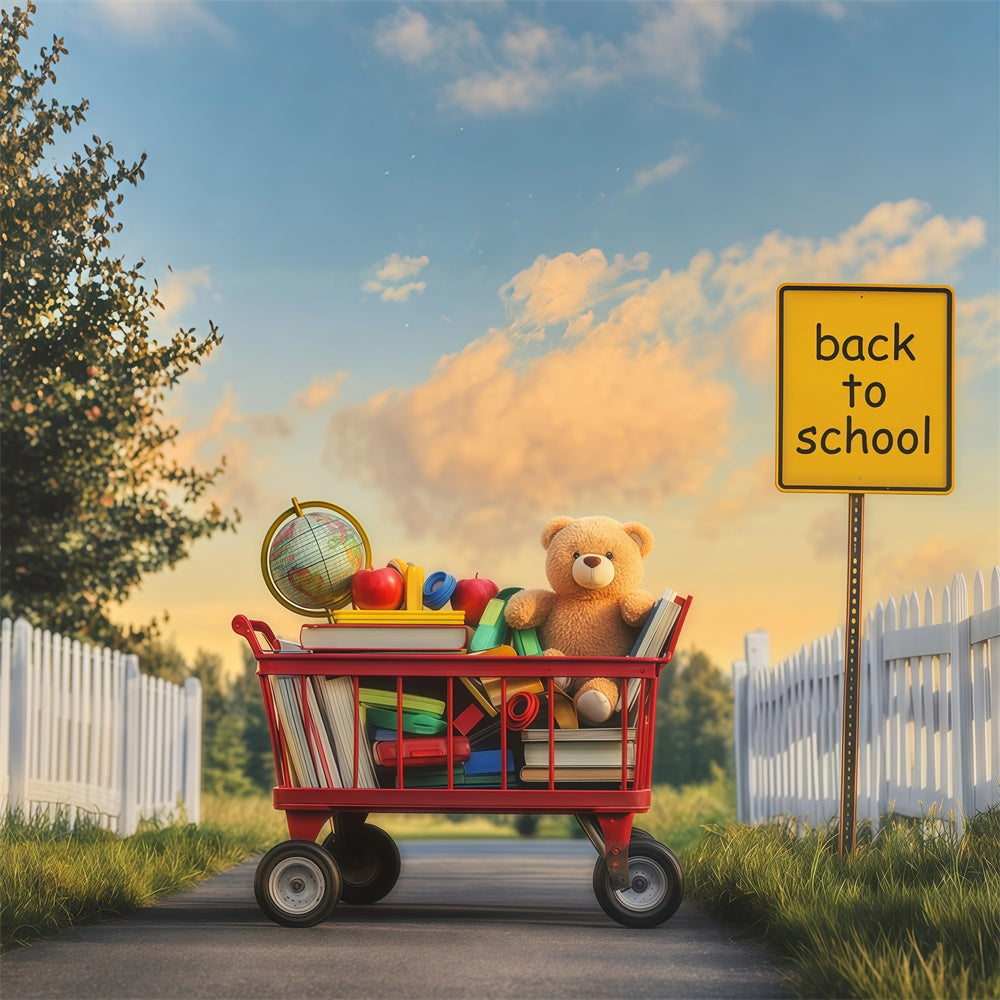 Back To School Fotohintergrund Bücher Bär Sonnenuntergang Backdrop BRP57-35