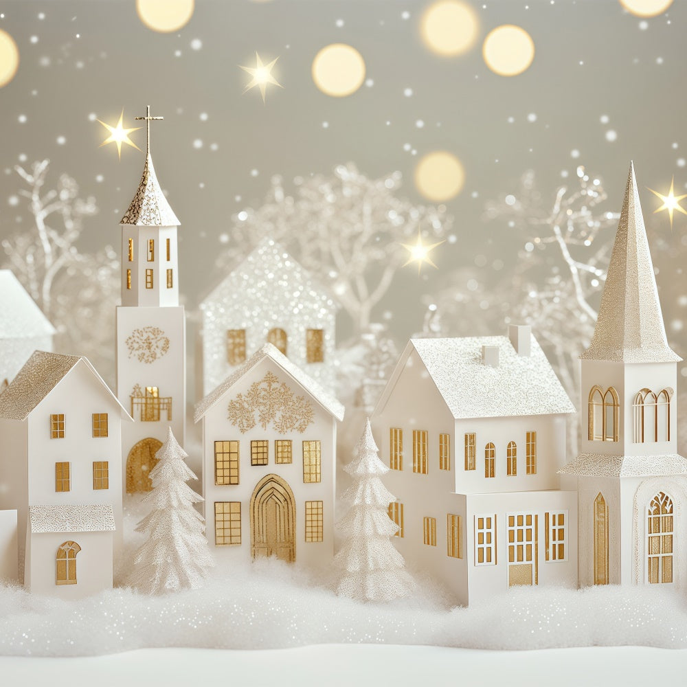 Winterszenen-Hintergrund Glitzerndes Papier-Dorf Foto Hintergrund BRP57-367
