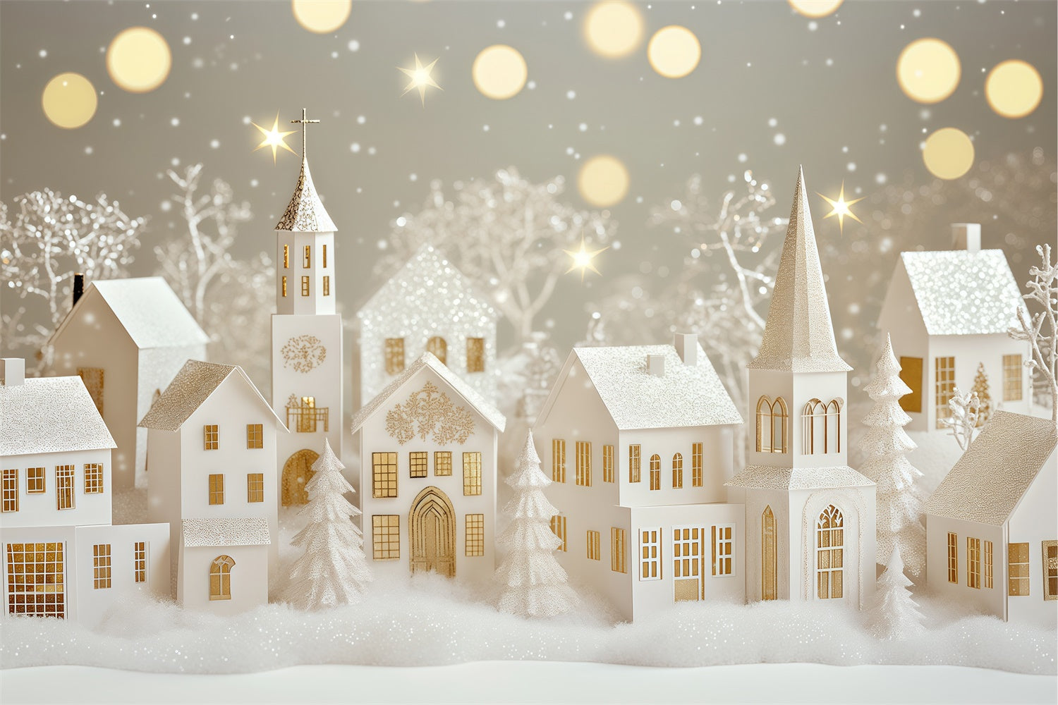 Winterszenen-Hintergrund Glitzerndes Papier-Dorf Foto Hintergrund BRP57-367