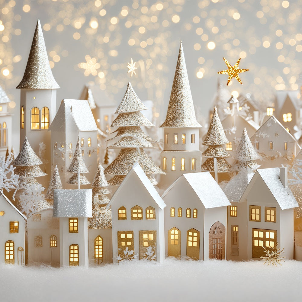 Winter-Fotokulisse Holiday Cottage Lights Foto Hintergrund BRP57-368