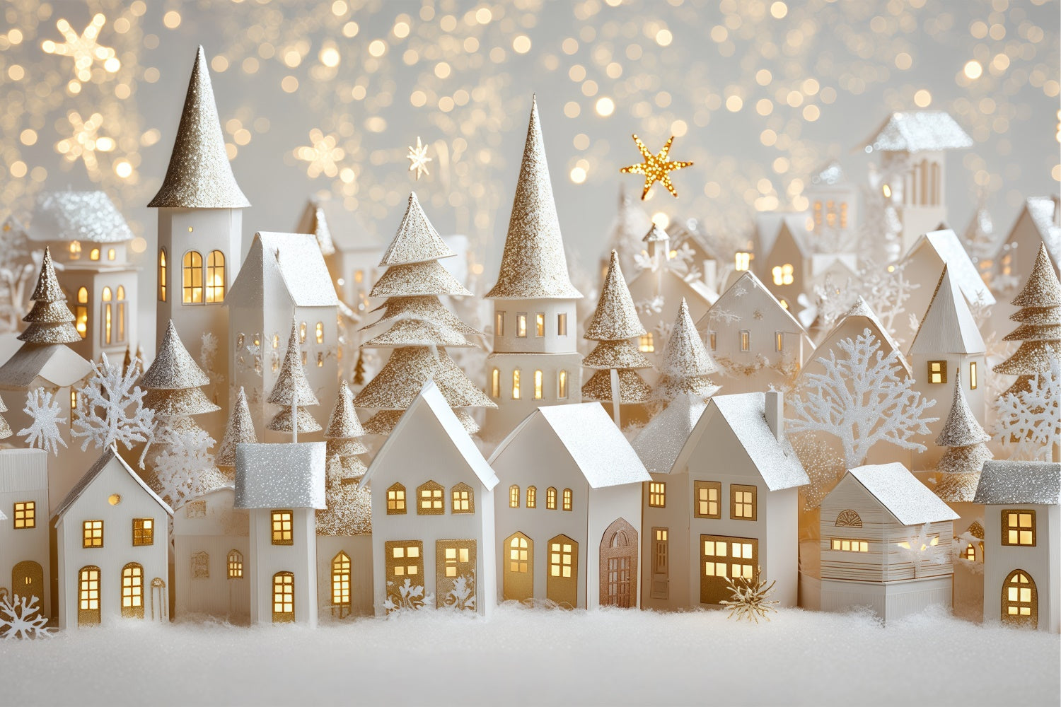 Winter-Fotokulisse Holiday Cottage Lights Foto Hintergrund BRP57-368