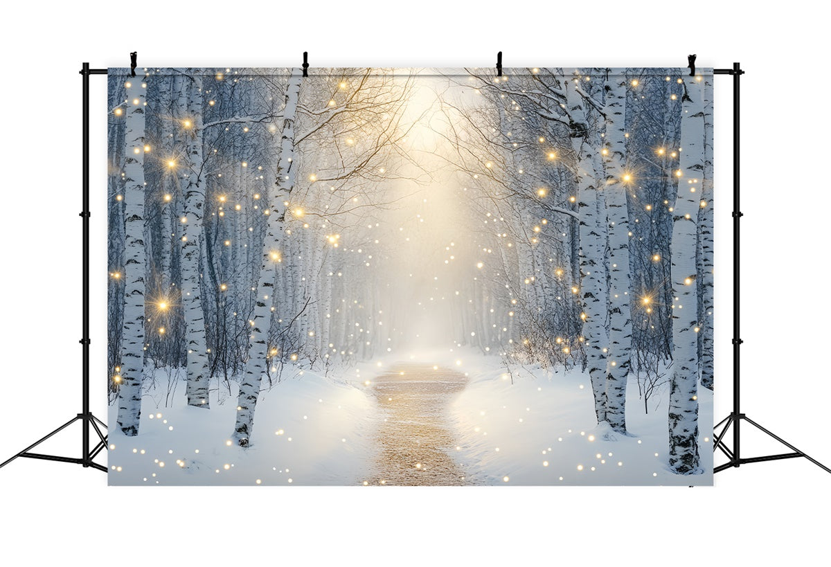 Winterwald-Hintergrundkulisse Glitzernder Waldweg Foto Hintergrund BRP57-369