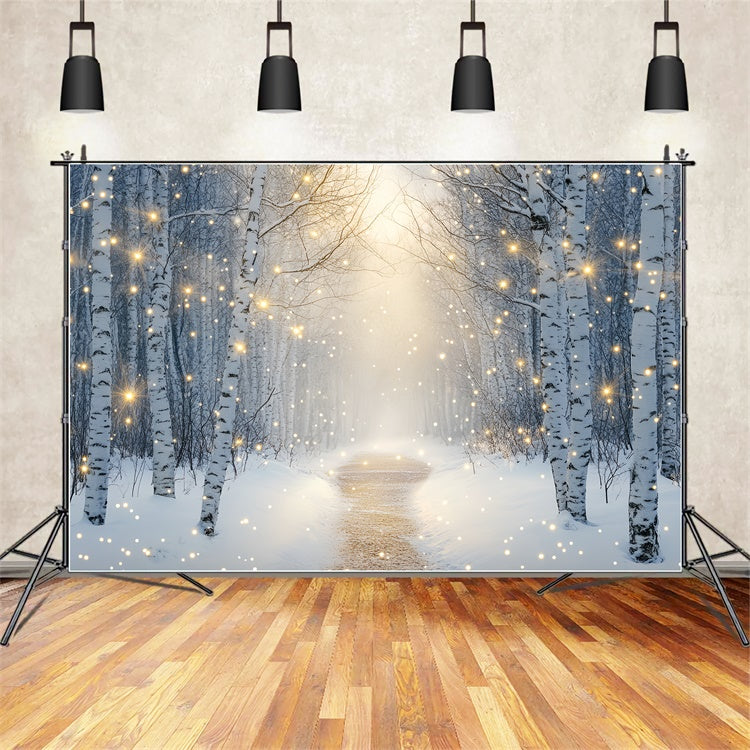 Winterwald-Hintergrundkulisse Glitzernder Waldweg Foto Hintergrund BRP57-369