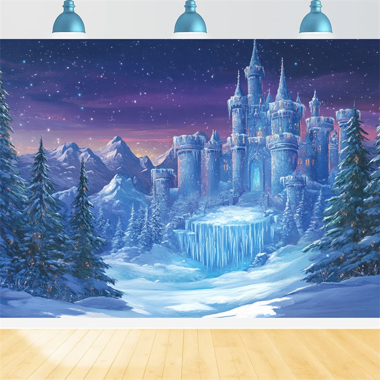 Winter Wonderland Backdrop Snowy Pines Castle Foto Hintergrund BRP57-370