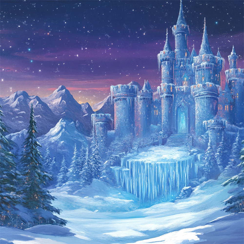 Winter Wonderland Backdrop Snowy Pines Castle Foto Hintergrund BRP57-370
