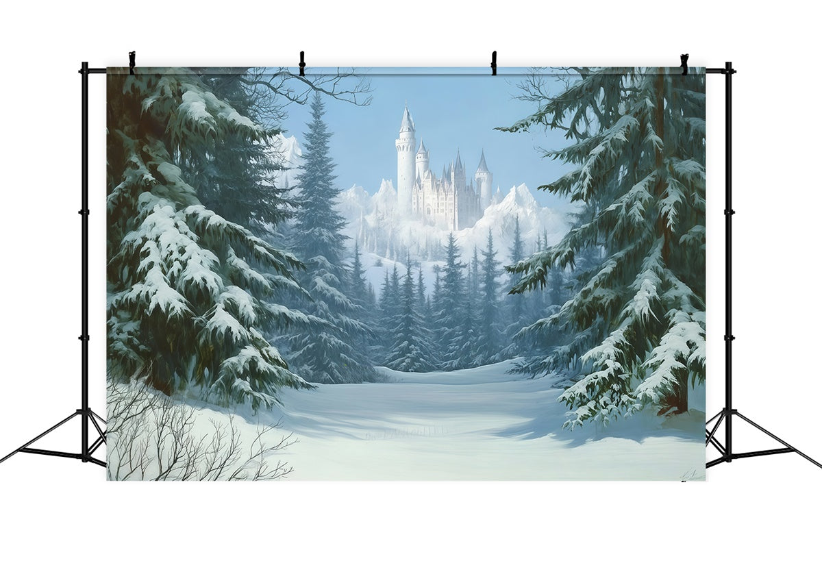 Winter Backdrop Fotografie Kiefern Schnee Schloss Foto Hintergrund BRP57-378