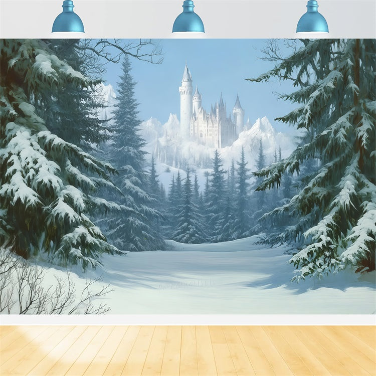 Winter Backdrop Fotografie Kiefern Schnee Schloss Foto Hintergrund BRP57-378
