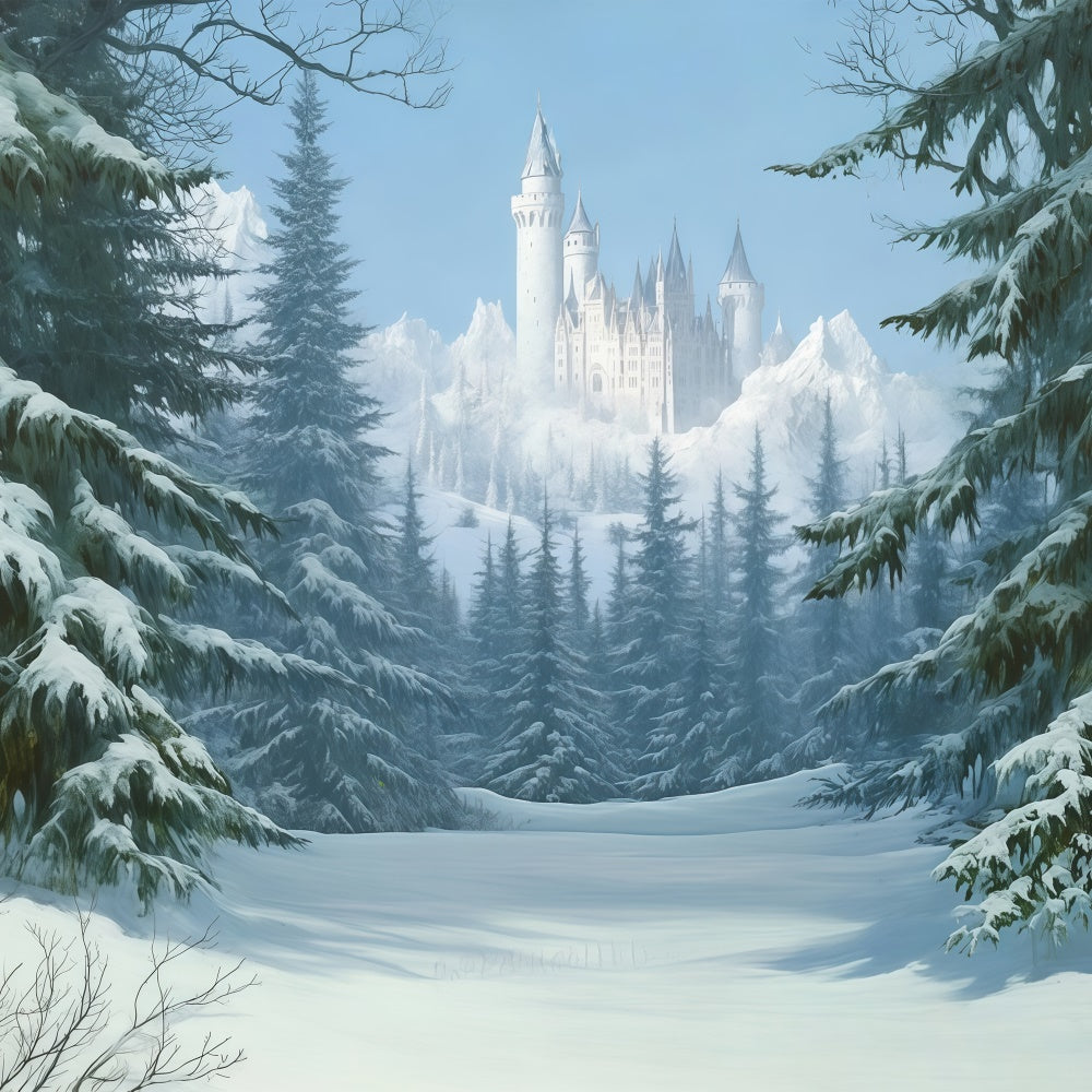 Winter Backdrop Fotografie Kiefern Schnee Schloss Foto Hintergrund BRP57-378