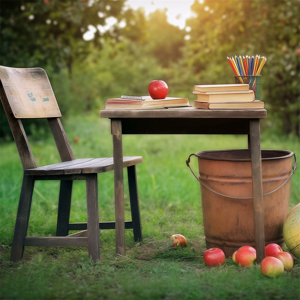 Schulfoto-Hintergrundkulissen Woodland Learning Table Backdrop BRP57-38