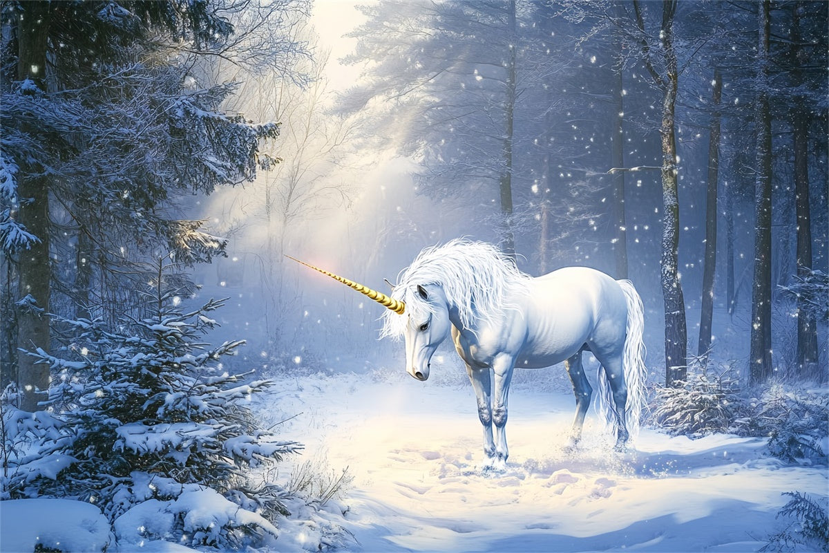 Winterwald Kulisse Frosted Magic Unicorn Foto Hintergrund BRP57-380