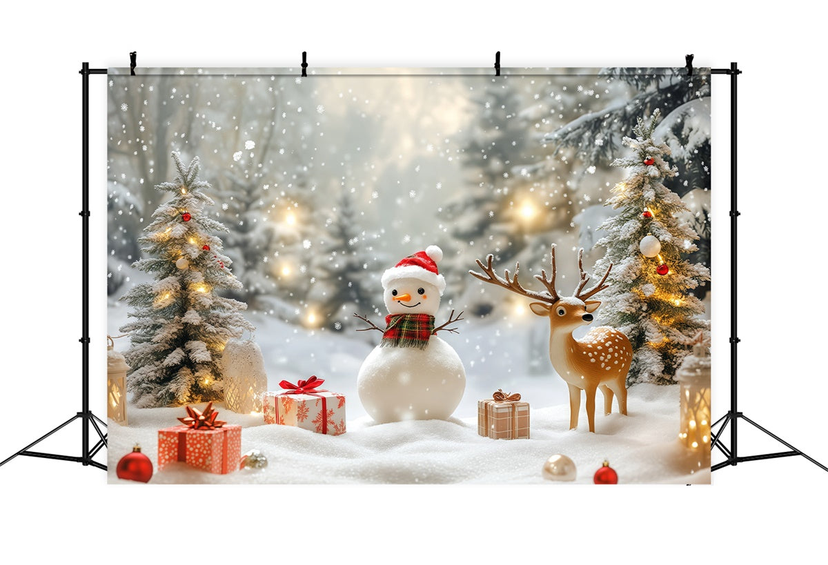 Schneekulisse Gemütlicher Schneemann Geschenk Weihnachts Foto Hintergrund BRP57-381