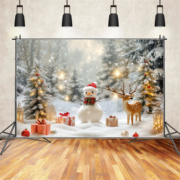 Schneekulisse Gemütlicher Schneemann Geschenk Weihnachts Foto Hintergrund BRP57-381
