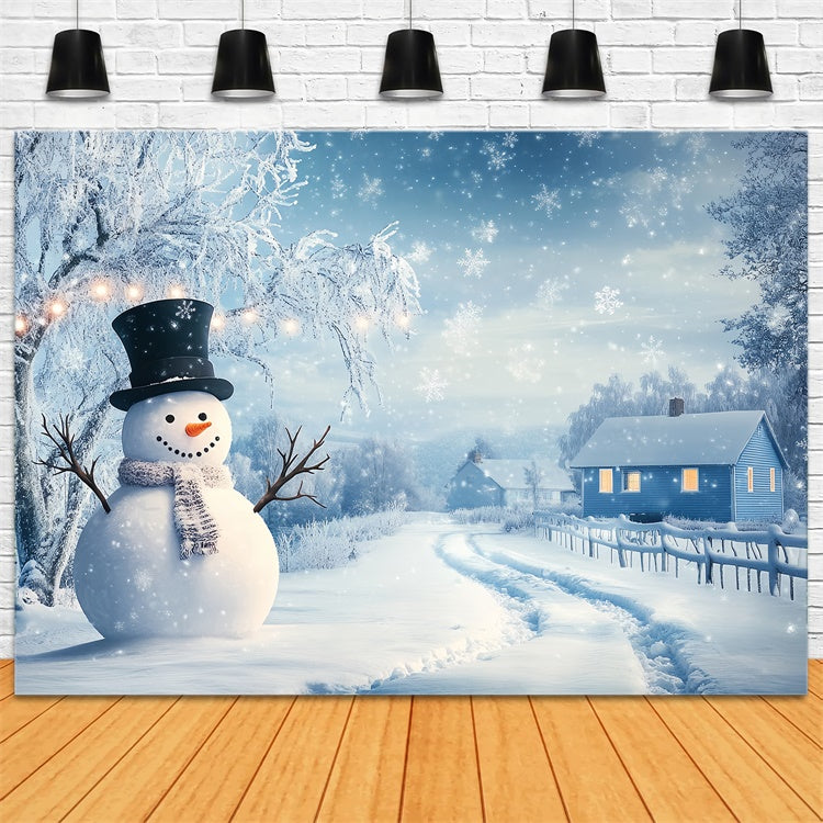 Winterszenen Hintergrund Schneemann Feriendorf Foto Hintergrund BRP57-387