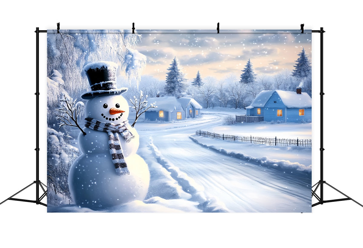 Schneehintergrund Frosty Path Winter Cottage Foto Hintergrund BRP57-388