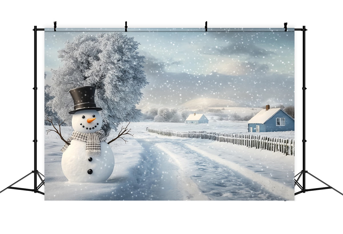 Winter Snow Backdrop Serene Path Snowman Foto Hintergrund BRP57-389