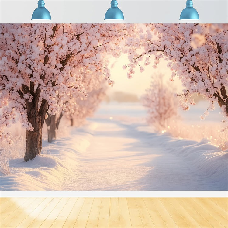 Winter Backdrops Blushing Winter Bloom Path Foto Hintergrund BRP57-390