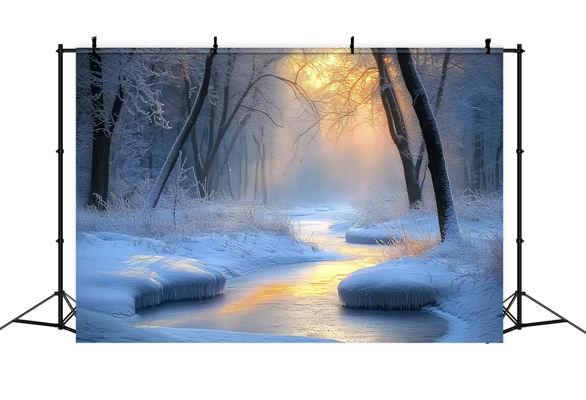 Winter Wonderland Backdrop Frost Forest Stream Foto Hintergrund BRP57-391