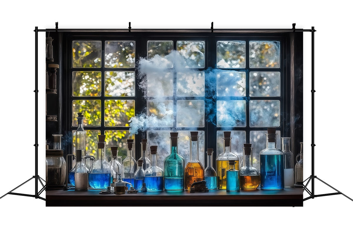 Chemie Backdrop Blauer Zaubertrank Fenster Szene Backdrop BRP57-44