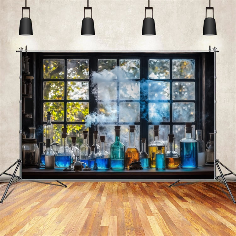 Chemie Backdrop Blauer Zaubertrank Fenster Szene Backdrop BRP57-44