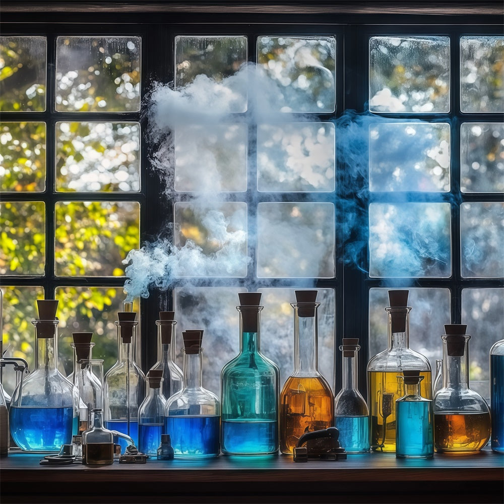 Chemie Backdrop Blauer Zaubertrank Fenster Szene Backdrop BRP57-44