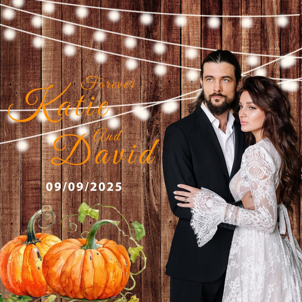 Herbst-Hochzeitskulisse Gemütliche Lichter Kürbis Personalisierte Kulisse BRP6-108