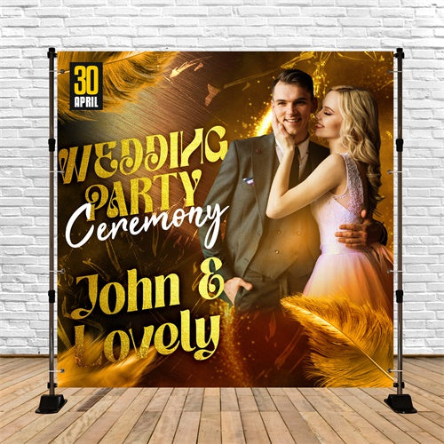 Hochzeit Zeremonie Backdrop Goldene Lichter Glam Personalisierte Backdrop BRP6-110