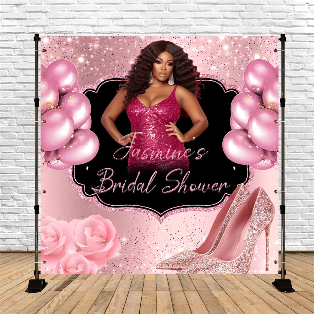 Brautdusche Kulissen Glitzernde Rosa Ballon Personalisierte Kulisse BRP6-119