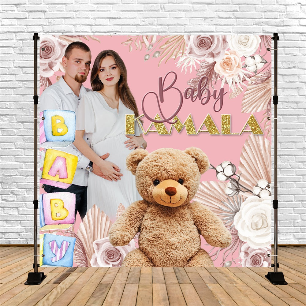 Baby Shower Backdrops Teddy Bear Floral Individuell gestalteter Backdrop BRP6-8