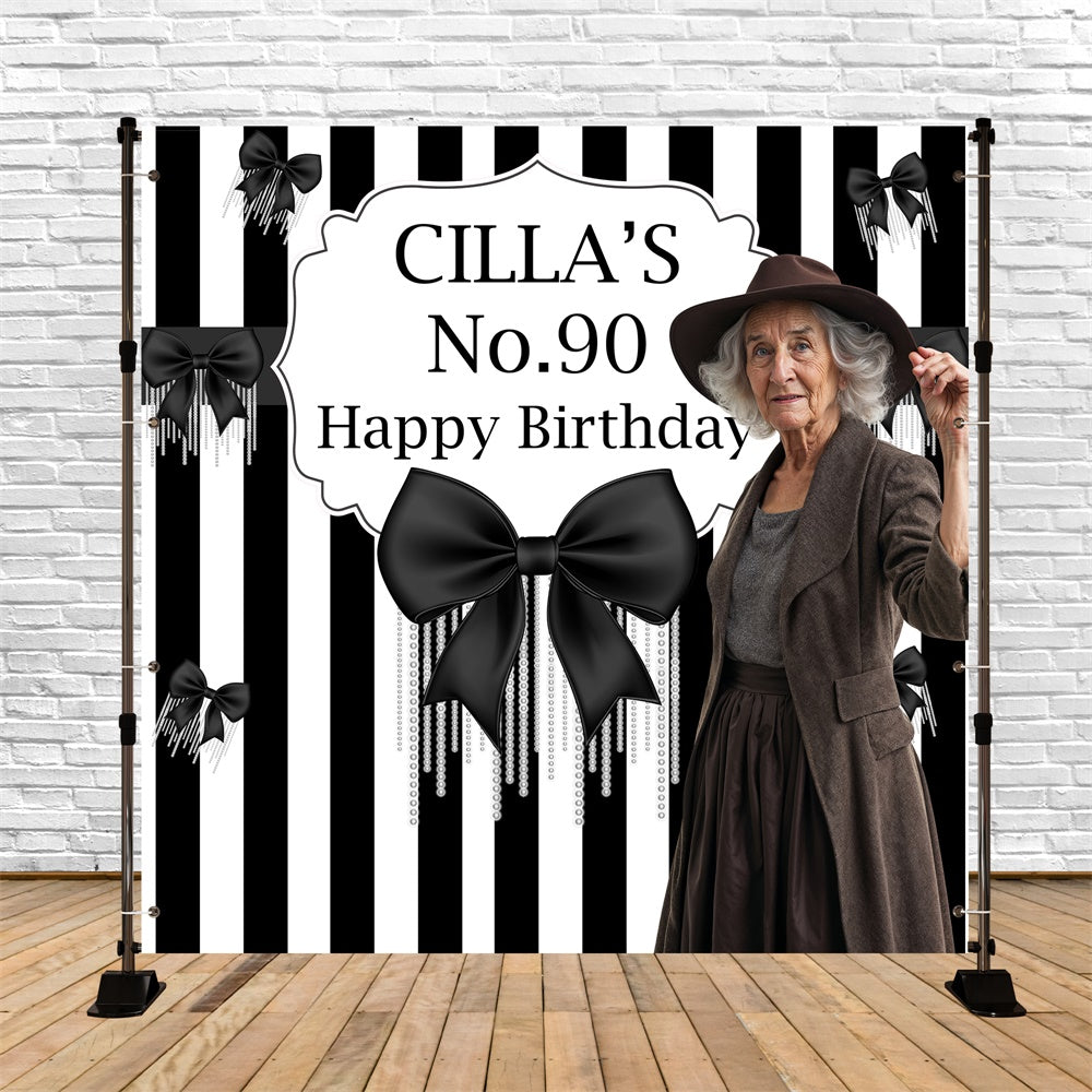 Personalisierte Geburtstag Backdrop Elegant Bow Stripe Backdrop BRP6-87