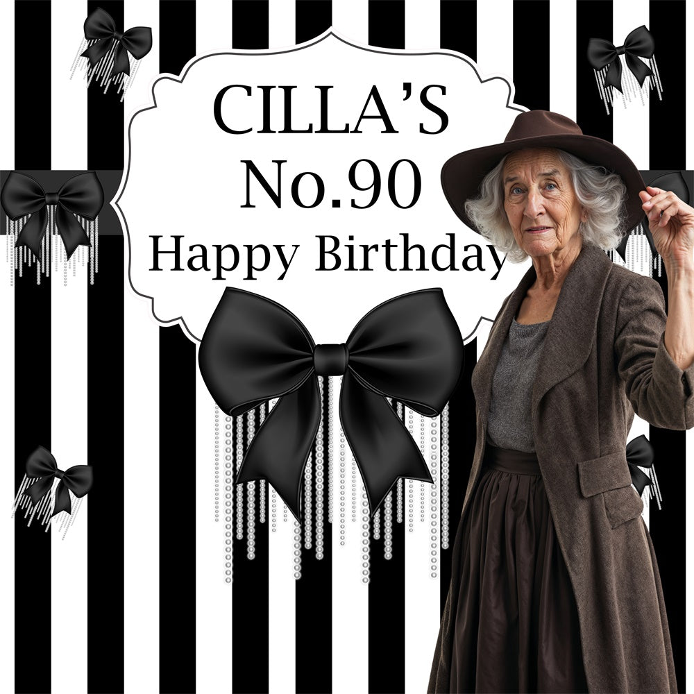 Personalisierte Geburtstag Backdrop Elegant Bow Stripe Backdrop BRP6-87