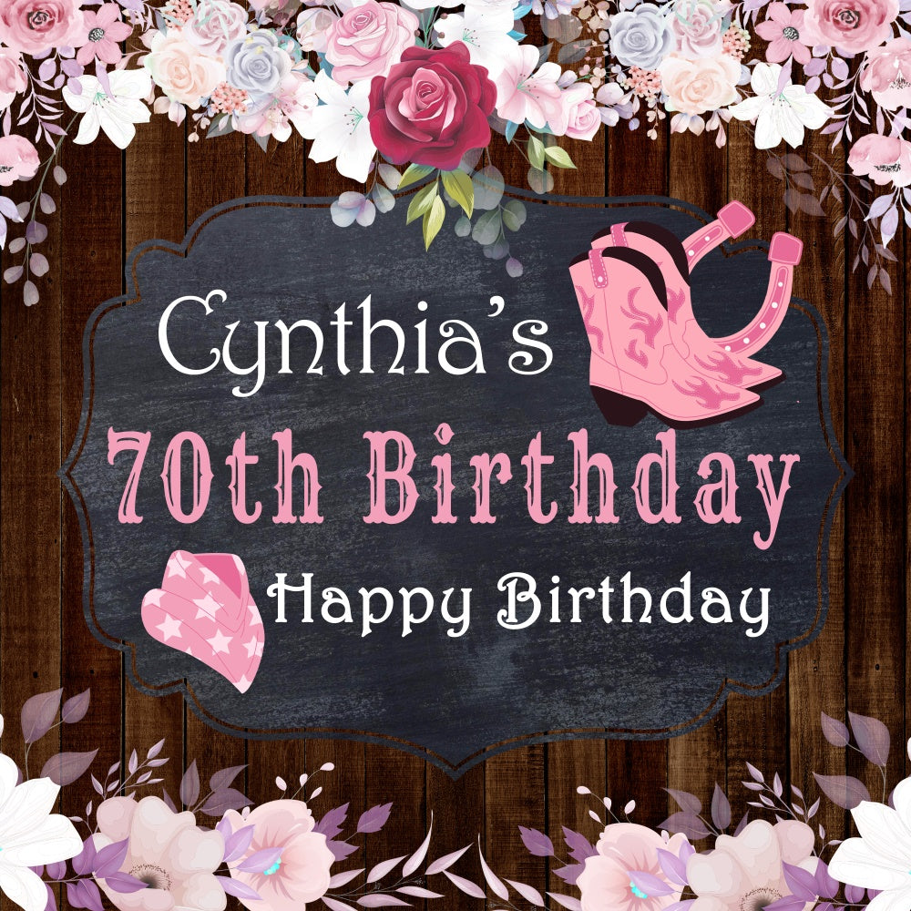 70. Geburtstag Backdrop Rustikale Cowgirl Blume Custom Backdrop BRP6-99