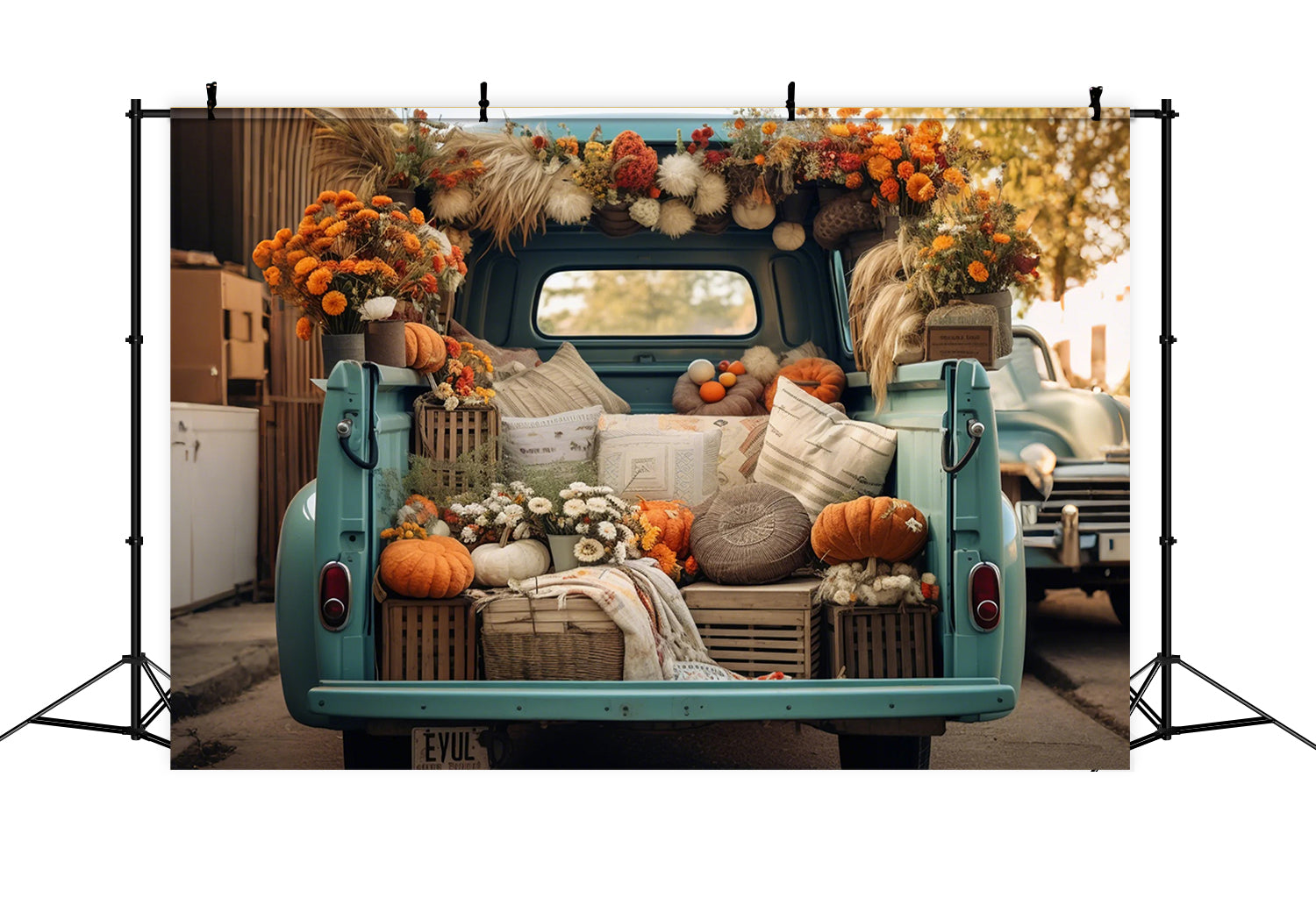 Herbst Waldblatt Kürbis Blauer LKW Hintergrund BRP7-101